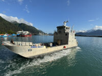 Bowhead Transport Free Reign Vessel in Seward, Alaska 2024 Bowhead Transport shallow draft vessel in water in Seward Alaska.